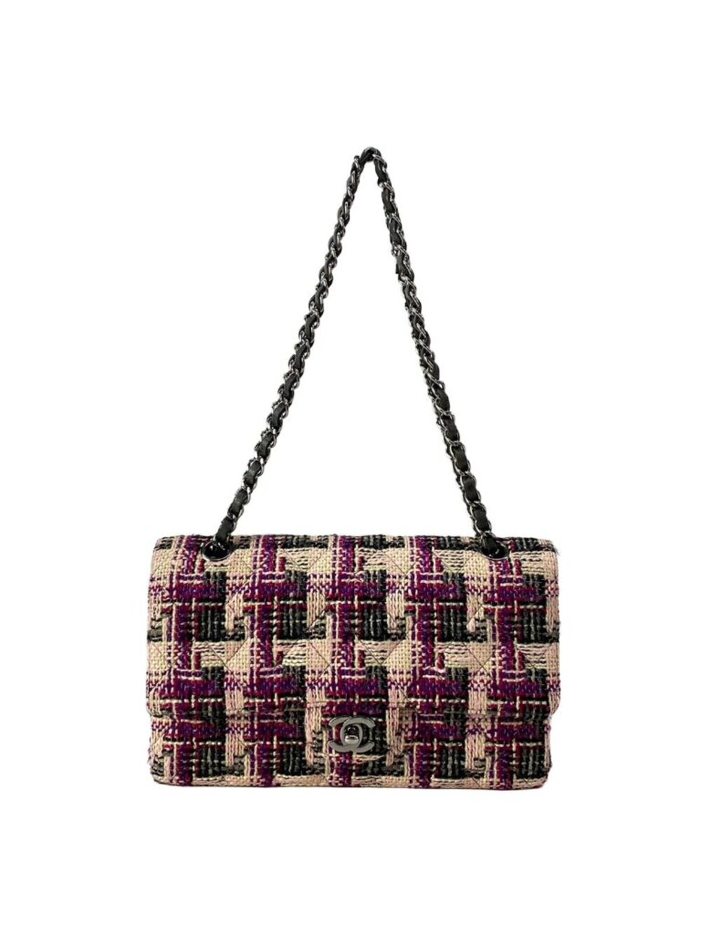Chanel Shoulder Bag Double Flap Quilted Light Pink Purple Multi Lambskin